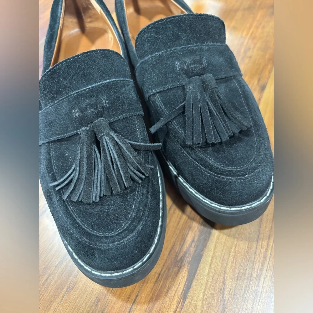 Franco Sarto CAROLYNN Tassel Loafer - Black Suede 6.5